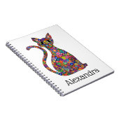 かわいく明るく幾何学的なパターン猫のモノグラムの名前 ノートブック (右側)