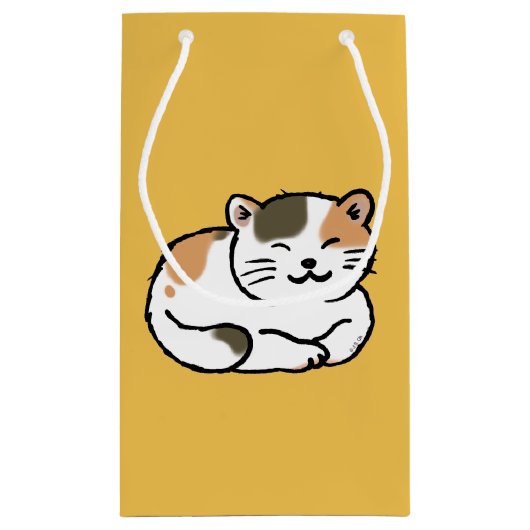 かわいく柔らかいさらさのオレンジおよび黒猫 スモールペーパーバッグ (裏面)