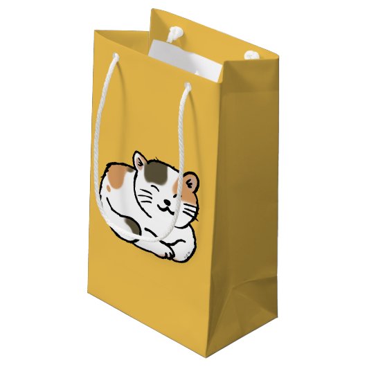 かわいく柔らかいさらさのオレンジおよび黒猫 スモールペーパーバッグ (裏面アングル)