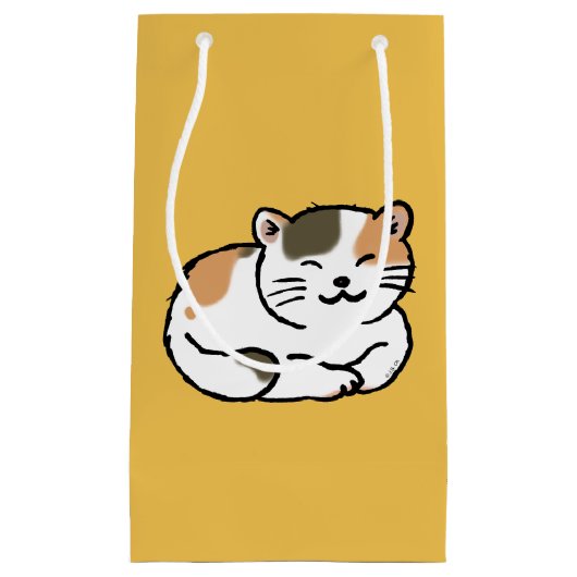 かわいく柔らかいさらさのオレンジおよび黒猫 スモールペーパーバッグ (正面)