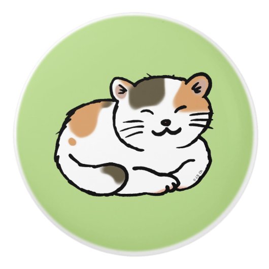 かわいく柔らかいさらさのオレンジおよび黒猫 セラミックノブ (正面)