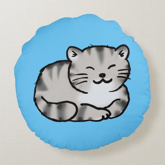 かわいく柔らかい虎猫の灰色のトラネコ ラウンドクッション (裏面)