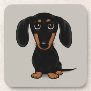 かわいく滑らかな上塗を施してある黒およびタンのダックスフント犬 コースター