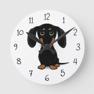 かわいく滑らかな上塗を施してある黒およびタンのダックスフント犬 ラウンド壁時計