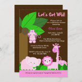 かわいく甘いジャングル動物の女の赤ちゃんのベビーシャワー 招待状 (正面/裏面)