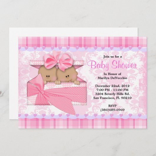 かわいく甘いピンクはベビーシャワーを結び付けます 招待状 (正面/裏面)
