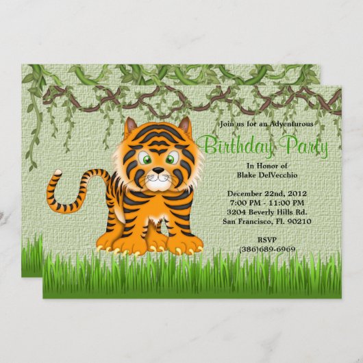 かわいく甘いベビートラのつる植物のジャングルの誕生日 招待状 (正面/裏面)