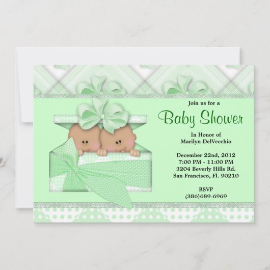 かわいく甘い緑のベビーシャワー 招待状 (正面)