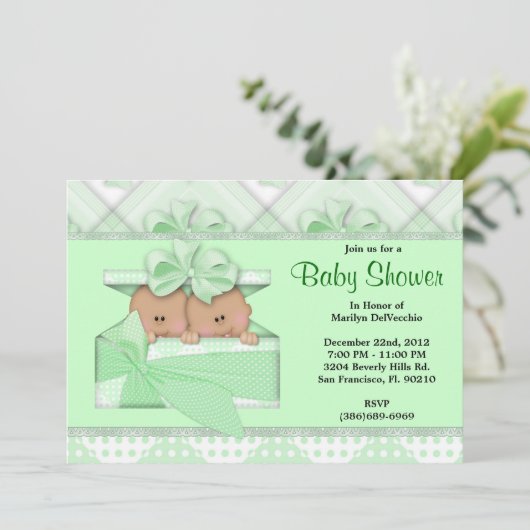 かわいく甘い緑のベビーシャワー 招待状 (スタンド正面)