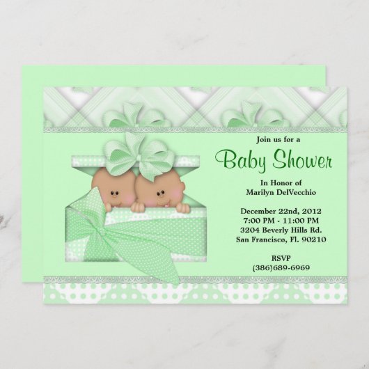 かわいく甘い緑のベビーシャワー 招待状 (正面/裏面)