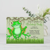 かわいく甘い緑カエルのつる植物のジャングルの誕生日 招待状 (スタンド正面)