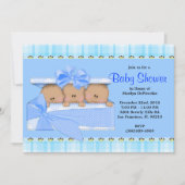 かわいく甘く青い三重項のベビーシャワー 招待状 (正面)