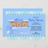 かわいく甘く青い三重項のベビーシャワー 招待状 (正面/裏面)