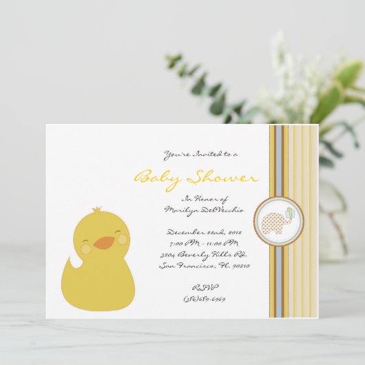 かわいく甘く黄色いダッキーのベビーシャワー 招待状 (スタンド正面)