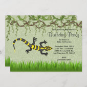かわいく甘く黒いトカゲのつる植物のジャングルの誕生日 招待状 (正面/裏面)