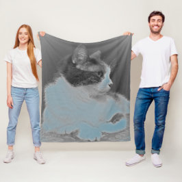 かわいく白いおよび灰色猫のプロフィールの写真 フリースブランケット
