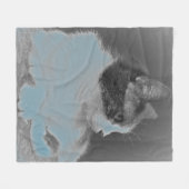 かわいく白いおよび灰色猫のプロフィールの写真 フリースブランケット (正面(横))