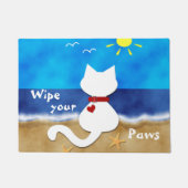 かわいく白い猫のビーチのテーマのワイプあなたの足のドア・マット ドアマット (正面)