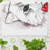 かわいく白い猫のメリークリスマス キッチンタオル (折り畳み)