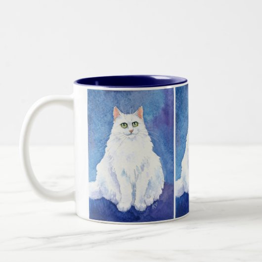 かわいく白い猫または子ネコのマグ ツートーンマグカップ (左)