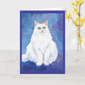 かわいく白い猫または子ネコの水彩画の挨拶状 カード (黄色い花)