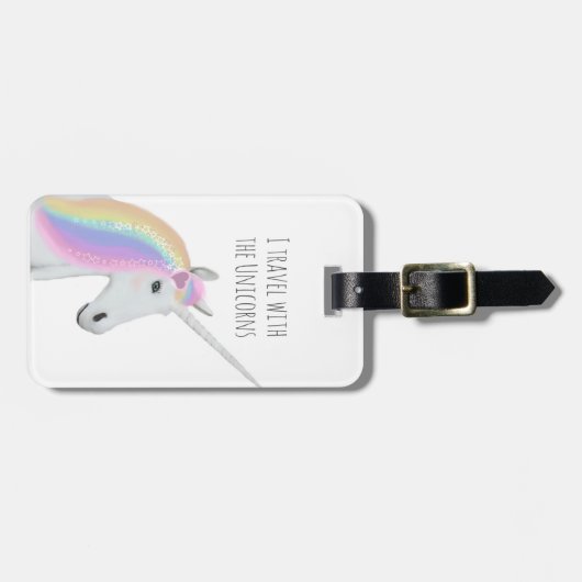 かわいく白い虹のユニコーンのピンクの魔法の荷物のラベル ラゲッジタグ (正面横)