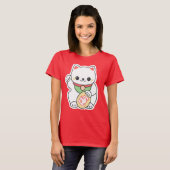 かわいく白いManeki Neko Tシャツ (正面フル)