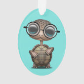 かわいく真面目なカメの身に着けているガラス オーナメント (裏面)