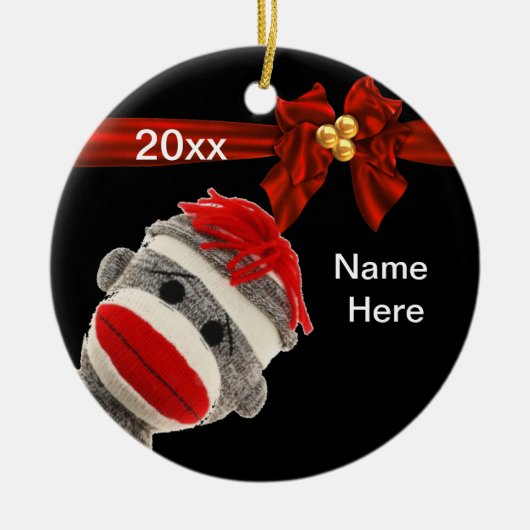 かわいく粋なソックス猿のオーナメントのカスタム セラミックオーナメント (正面)