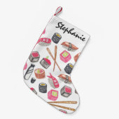 かわいく粋な水彩画の寿司の為および箸 スモールクリスマスストッキング (正面 (吊り時))