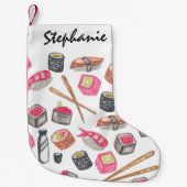 かわいく粋な水彩画の寿司の為および箸 スモールクリスマスストッキング (正面)