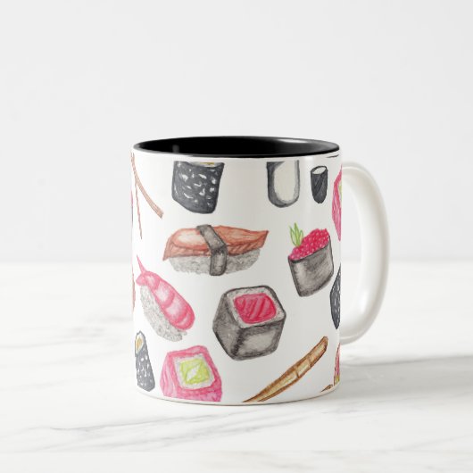 かわいく粋な水彩画の寿司の為および箸 ツートーンマグカップ (正面右)