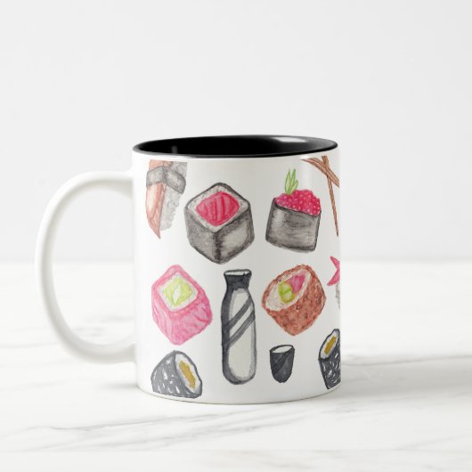 かわいく粋な水彩画の寿司の為および箸 ツートーンマグカップ (左)