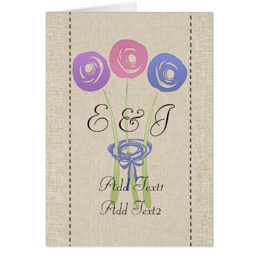 かわいく素朴で抽象的な薄紫のバラのモノグラムのなカード (正面)