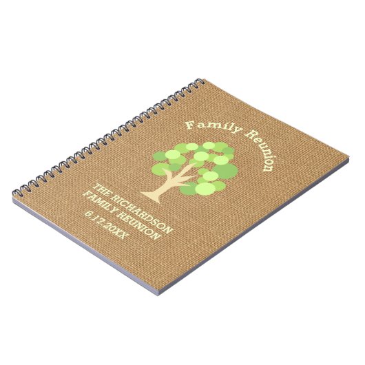 かわいく素朴な緑の木およびバーラップの家族会 ノートブック (左側)