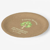 かわいく素朴な緑の木およびバーラップの家族会 ペーパープレート (アングル)