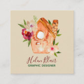 かわいく素朴な花の鳥の家の名刺 スクエア名刺 (正面)