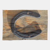 かわいく素朴な西部の幸運の蹄鉄の木製の一見 キッチンタオル (横)