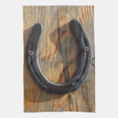 かわいく素朴な西部の幸運の蹄鉄の木製の一見 キッチンタオル (縦)