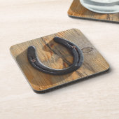 かわいく素朴な西部の幸運の蹄鉄の木製の一見 コースター (左側)