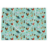 かわいく継ぎ目が無いオンドリパターン漫画 ラージペーパーバッグ (正面)