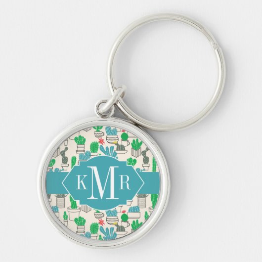 かわいく自然な花のサボテンパターン キーホルダー (正面)