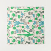 かわいく自然な花のサボテンパターン タペストリー (正面)