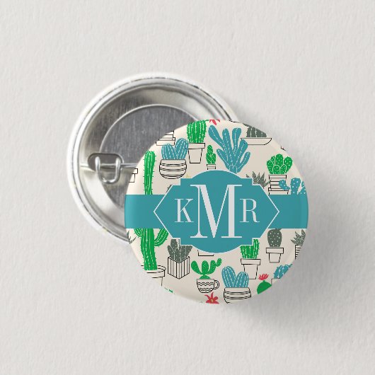かわいく自然な花のサボテンパターン 缶バッジ (正面&裏面)