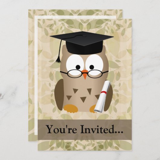 かわいく賢いフクロウの卒業生 招待状 (正面/裏面)