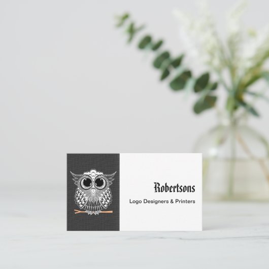 かわいく賢いフクロウの曼荼羅の落書きのHennaパターン 名刺 (スタンド正面)