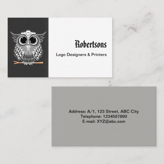 かわいく賢いフクロウの曼荼羅の落書きのHennaパターン 名刺 (正面/裏面)