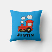 かわいく赤いおもちゃのchooのchooの列車は寝室の枕をからかいます クッション (裏面)