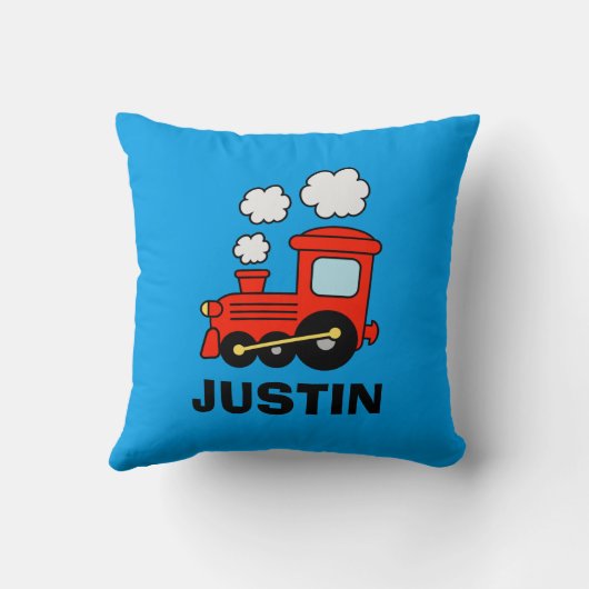 かわいく赤いおもちゃのchooのchooの列車は寝室の枕をからかいます クッション (裏面)