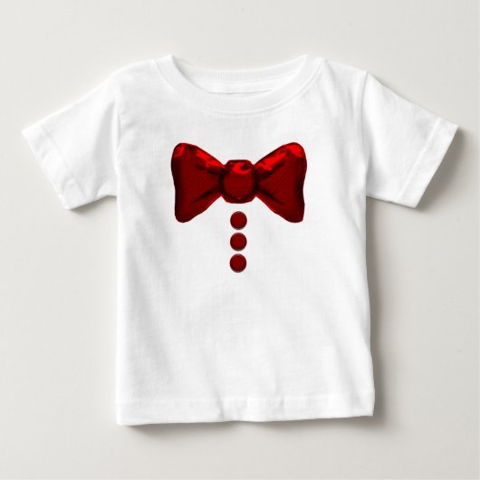 かわいく赤いちょうネクタイおよびボタンのTシャツ ベビーTシャツ (正面)